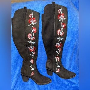 Ladies Carols Santana Over the Knee Black Embroidered Boots 7 1/2